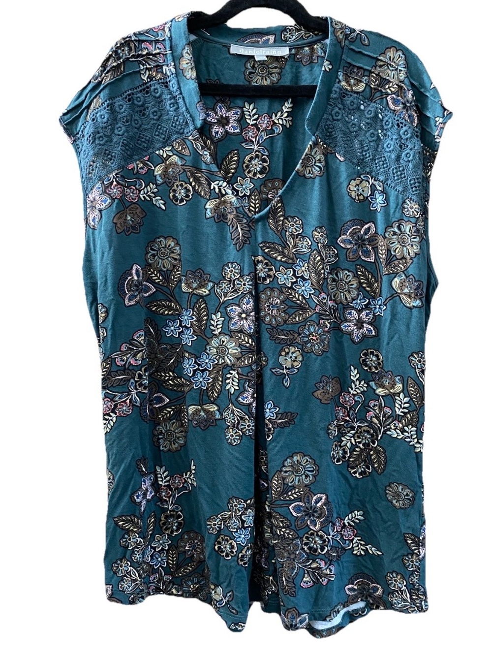 Daniel Rainn Floral Lace Detail Sleeveless Blouse Teal Size Medium